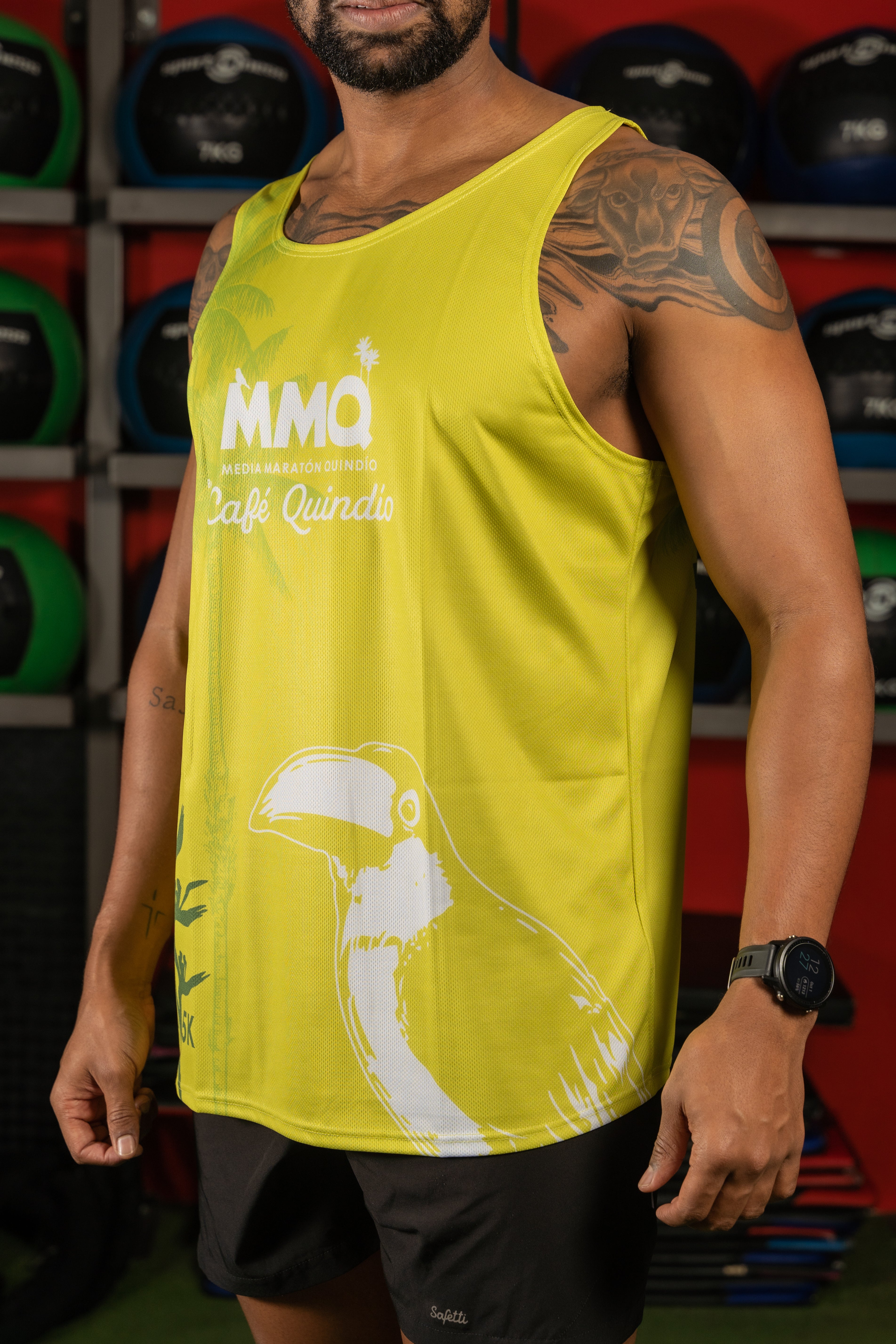 CAMISETA ESQUELETO HOMBRE VERDE Media Maraton Quindio By Cafe Quindio